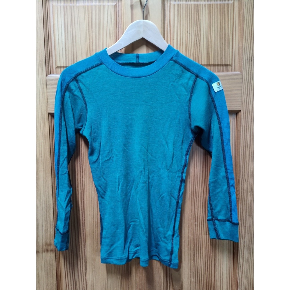 JANUS Norway Merino Wool Base Layer Top Youth Size 14 or Womens XS/S Green Blue